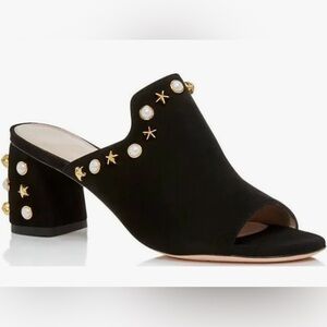 Stuart Weitzman Black Mules with Gold and Pearl Details